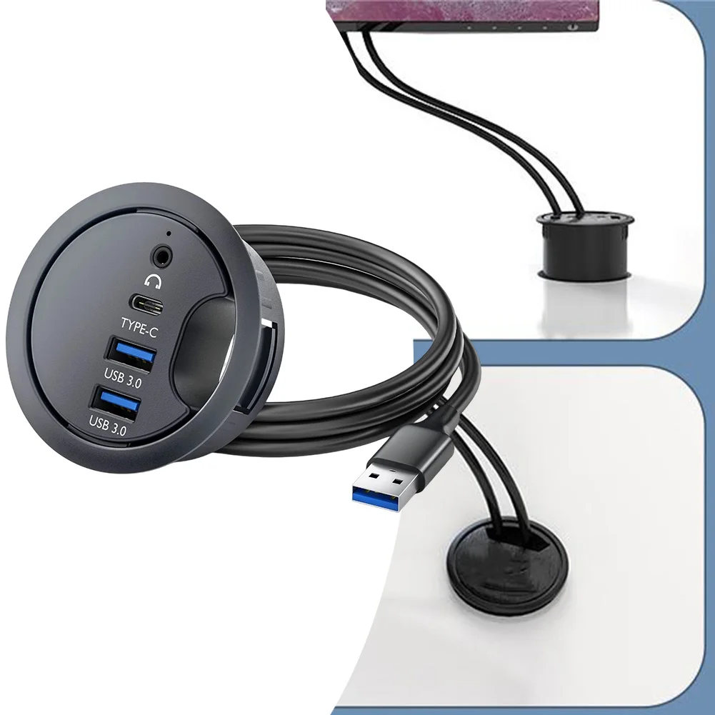 لسطح المكتب USB 3 0 Grommet Hub واجهة صوت مزدوجة المنفذ لسماعات الرأس والميكروفونات مثالية لمساحات العمل