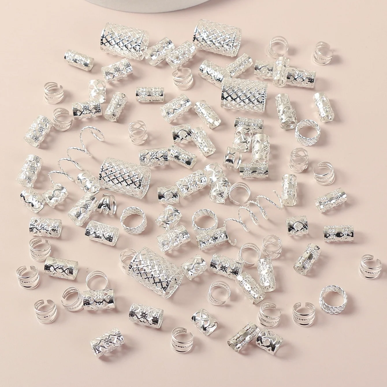 90pcs Hollow Out Hair Ring,Dreadlocks Beads Hair Braid Rings Clips Dread Locks Hair Braiding Metal Cuffs Decoration/Accessories