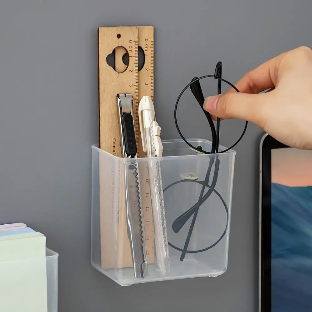 Transparent Wall Mount Pen Pencil Holder Large Capacity Multifunction Pencil Storage Box Self-adhesive Pen Stand