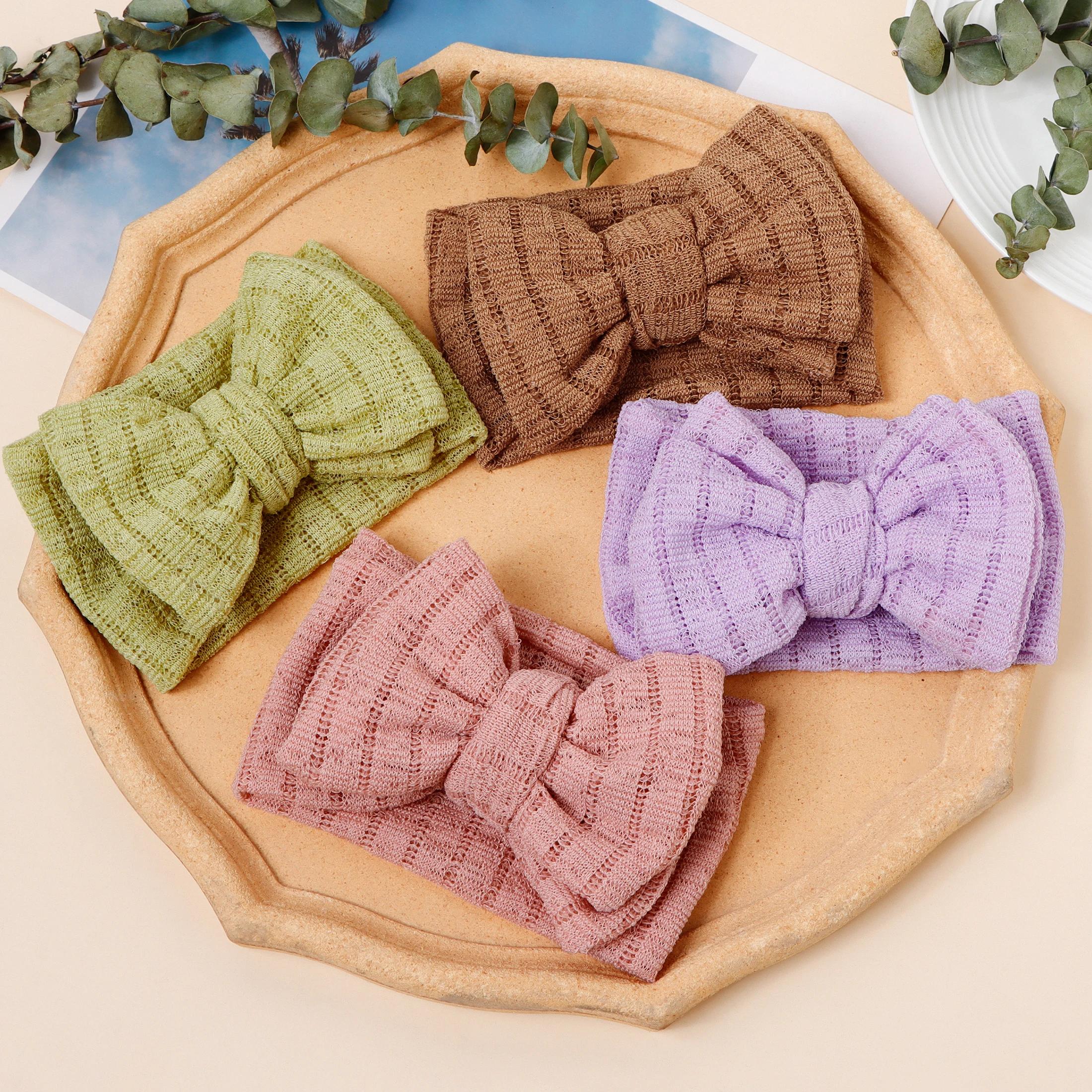 24pcs-handmade-fabric-bow-headbands-for-girls-wide-elastic-turban-head-wraps-baby-hairbands-kids-hair-accessories-bulk