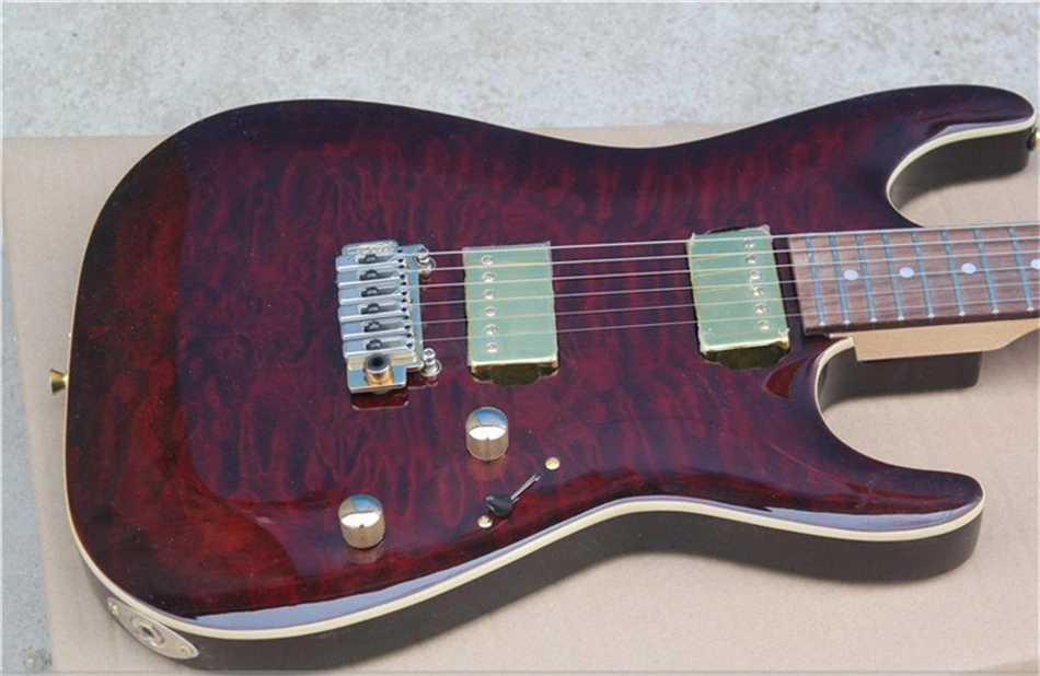 Dark Wine Red Color Electric Guitar with Golden Hardware,White Dots Inlays,Offer Customize