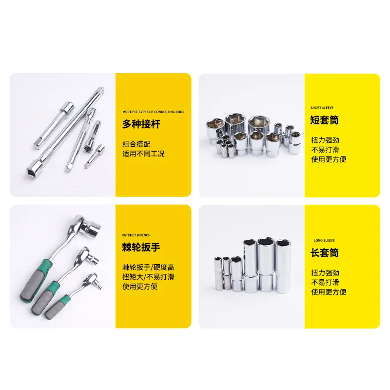 121 Piece Mechanic Tool Set with Socket Wrenches, Combination Wrenches, Spark Plug Sockets and Pliers in a Blow Molded Case for