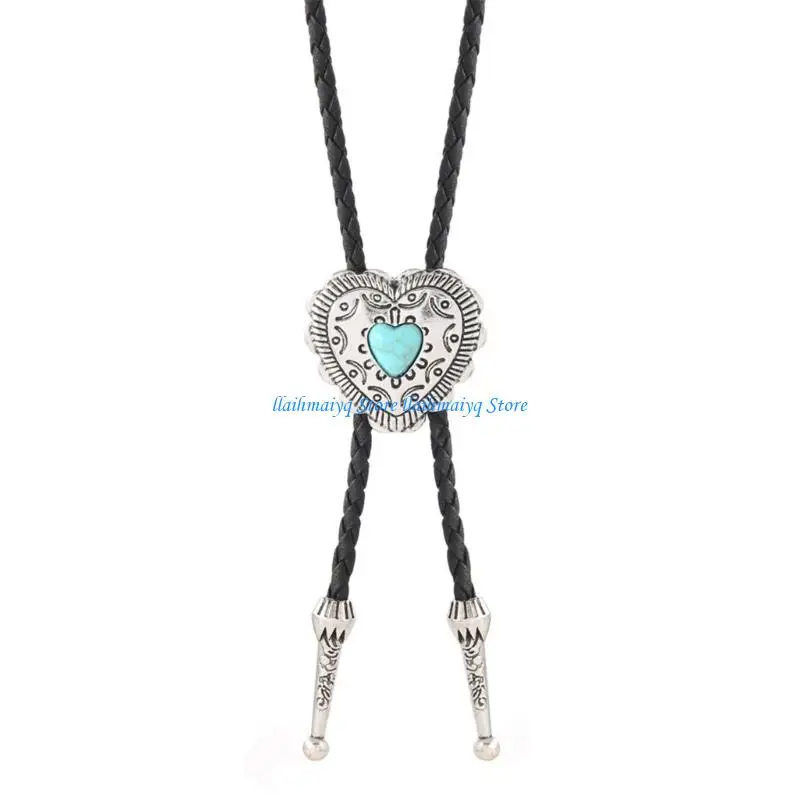 573B Unique Handmade Braided Stone Bolo Tie Cowboy Necktie Bolo Tie Necklace