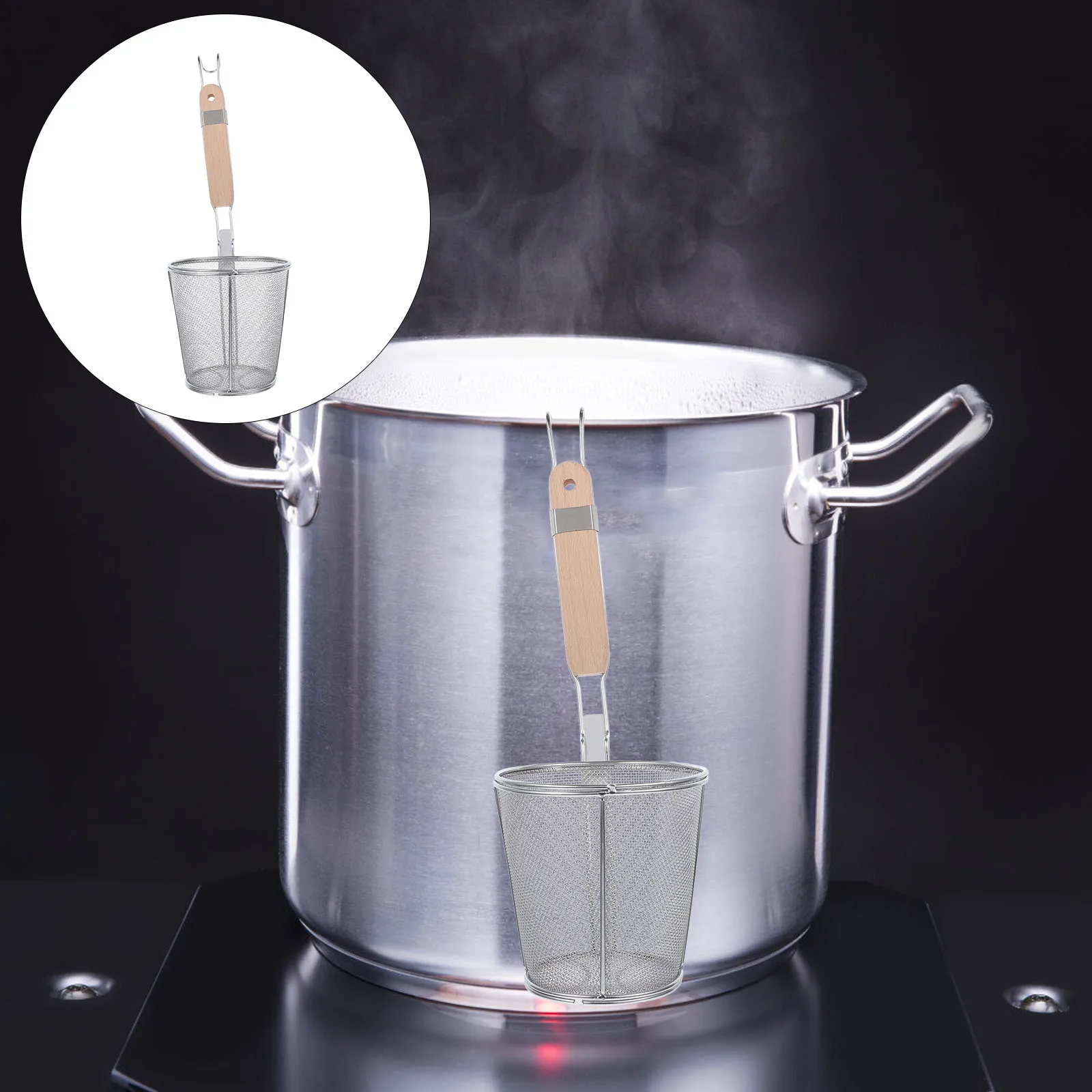 

1pc Stainless Steel Filter Scoop Noodle Strainer Spoon Mesh Colander Deep Basket Long Handle Sifter For Home Restaurant