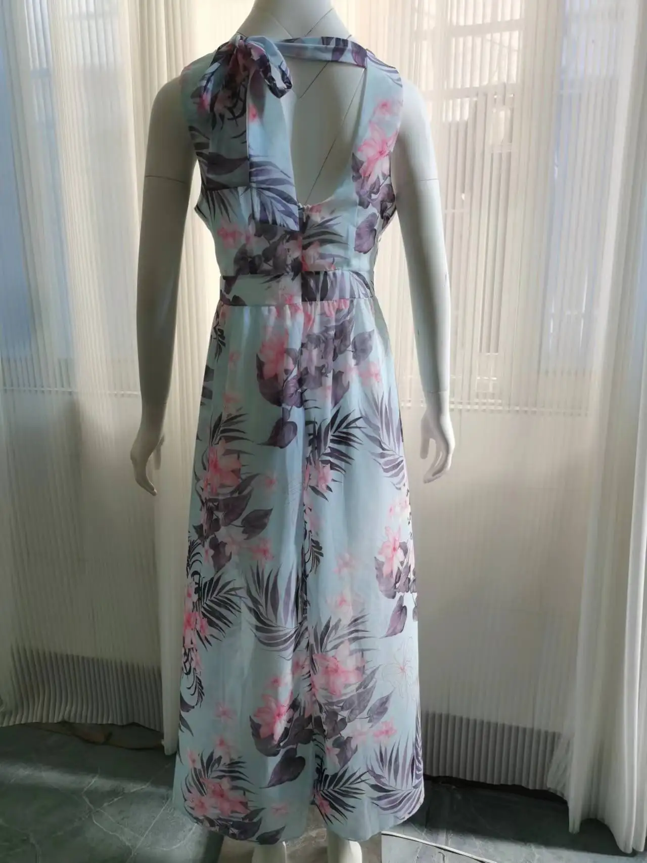 Summer Fashion Women Sexy V-neck Knit Mid- Calf Dress Long Print Dresses Silm Fit Floral Shirt Coquette Casual Y2k Clothes