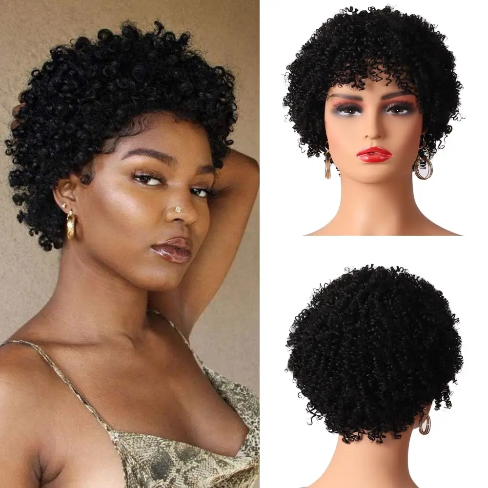 

Wig Short Curly Wigs Synthetic Hair Wigs for Black Women, Short Curly Afro Wigs with Bangs Natural Curly Cosplay Party Daily Use