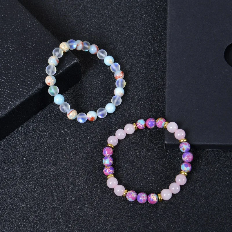 الوردي الحجر الطبيعي سوار العقيق مطرز سوار للنساء تحسين الخرز الحجر الطبيعي اليوغا التأمل مجوهرات هدية