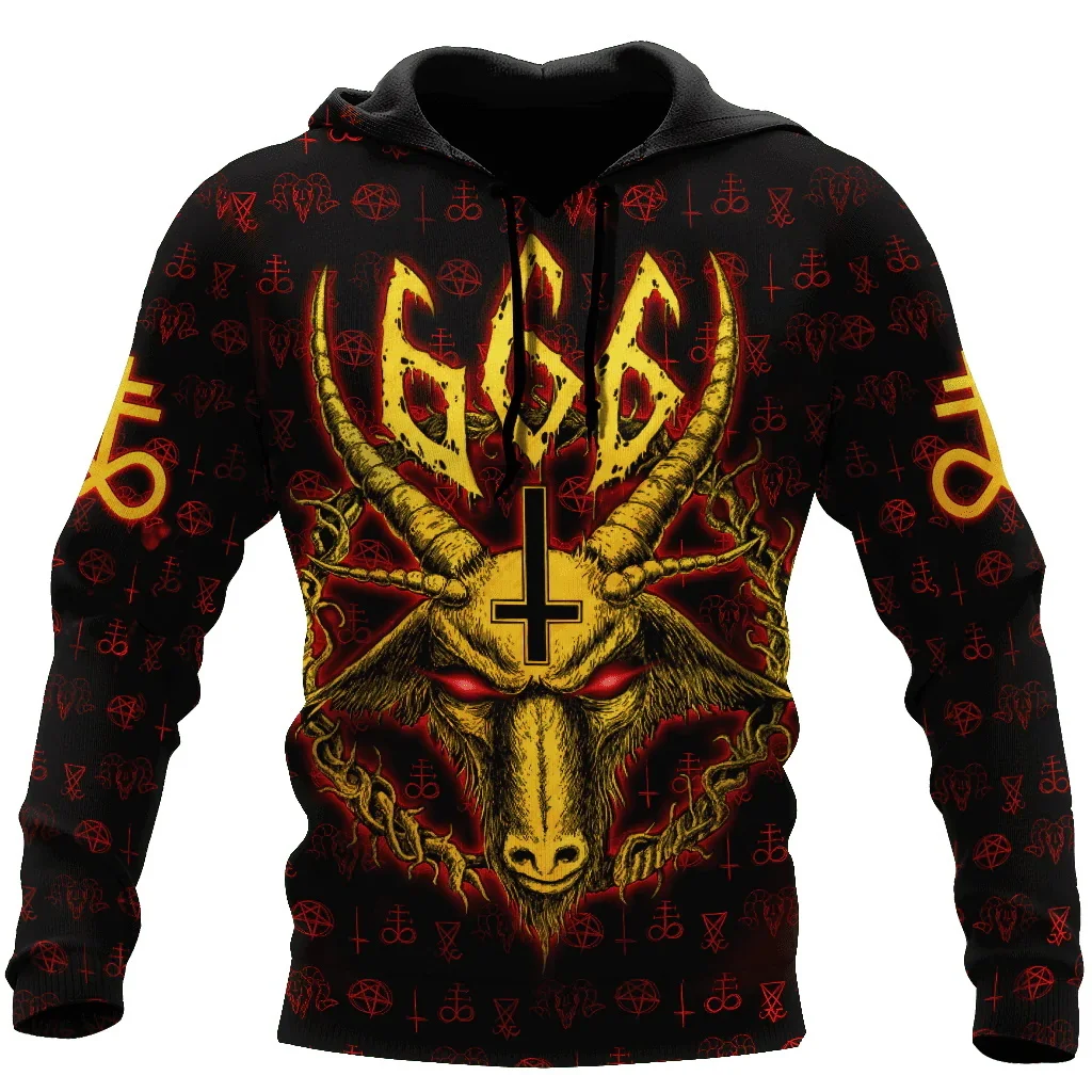 Oversized Tattoo Skeleton Cross Terror Red 3D Printed Men\'s Hoodie Sweatshirt Casual Tracksuits Raven Bad Wolf Animal Clothing