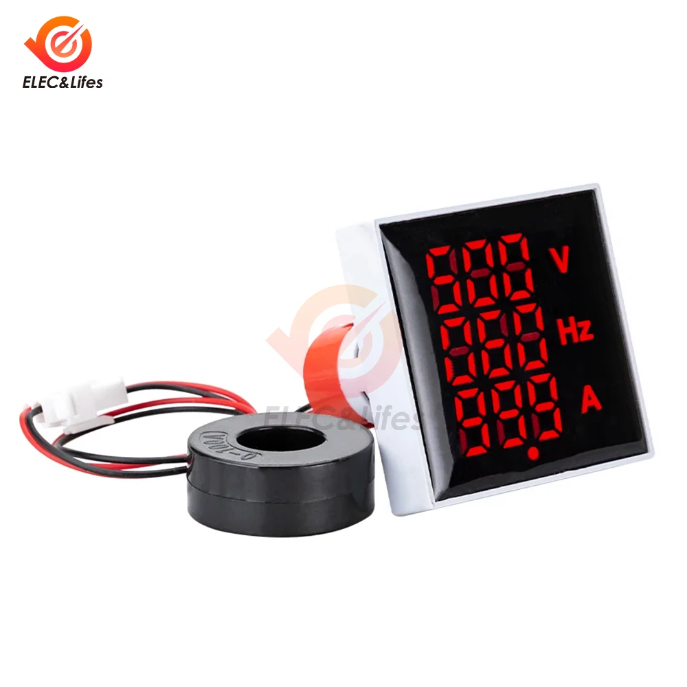 3 in 1 Large Panel Digital Voltmeter Ammeter 60-500V 0-100A 20-75Hz Hz AC Current Frequency Meter Indicator Digital Voltage Amp