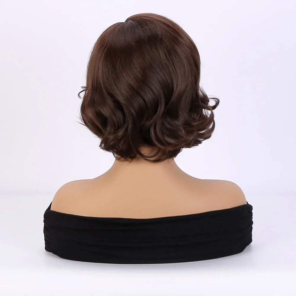 Pelucas sintéticas marrones de corte Pixie corto con flequillo, pelucas de pelo rizado para mujeres, peluca de Cosplay diaria, fibra resistente al calor