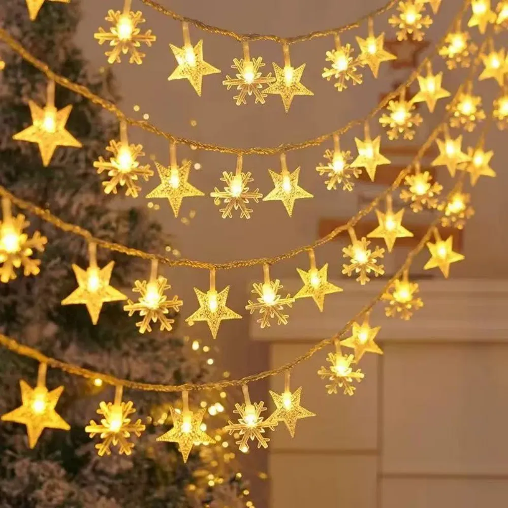 1.5M/3M Battery Powered Christmas Fairy String Lights, Warm Glow Star Snowflake Deer Tree Decor, Indoor Festival Party Lighting