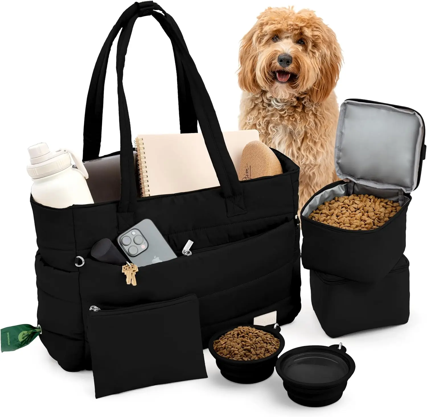 

Легкая дорожная сумка для собак с мисками и отсеком для корма - мягкая сумка-тоут для владельцев собак, рождественский подарок для женщин, любящих животных