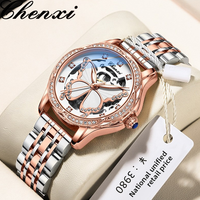 CHENXI Fashion Women's Automatic Watch - Skeleton Dial with  Butterfly Design, Luminous Hands, 76 Diamonds, 30M Waterproof
