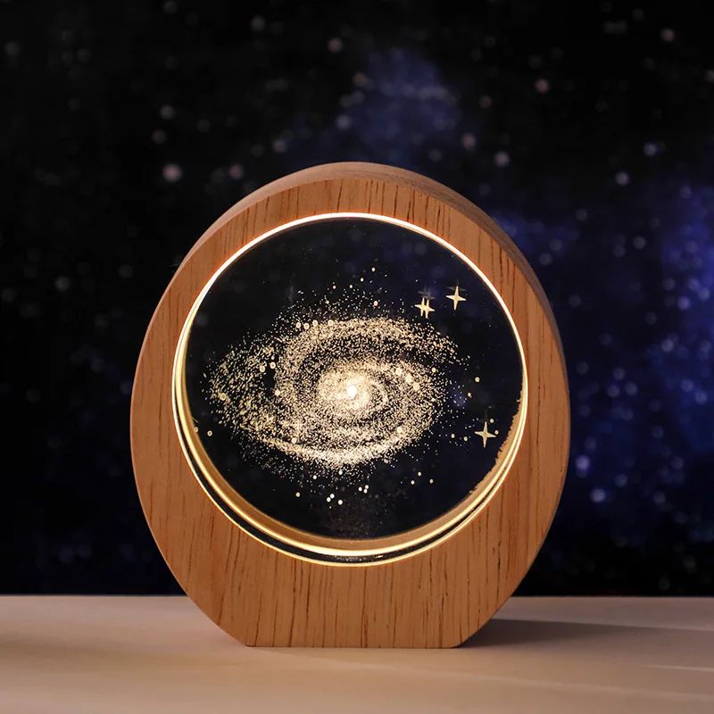 Image 3: Lampe de nuit en cristal 3D personnalisée, logo et texte sur mesure, lampe planète, base en bois, décoration de bureau, cadeau d'anniversaire pour amis et famille