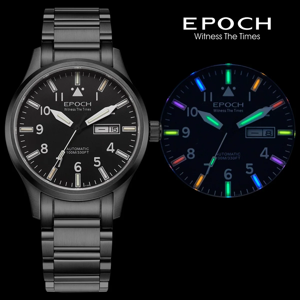 EPOCH Men Luminous Rainbow Light Watch Automatic Mechanical Japan Miyota 21Jewels Sapphire WR100M English Chinese Week image 3