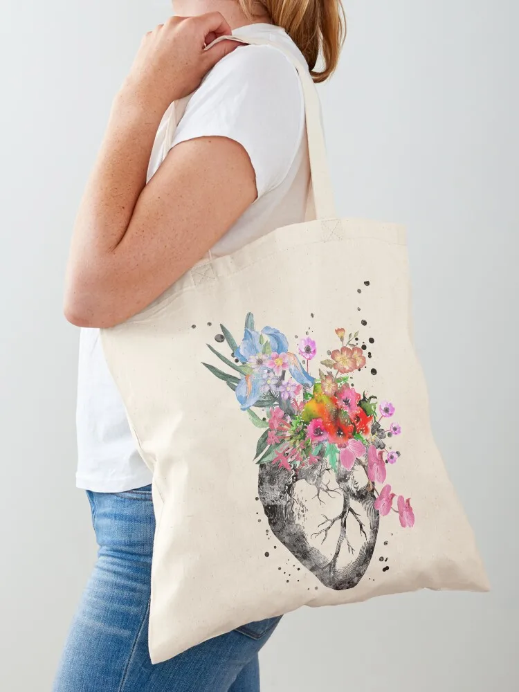 

Anatomical heart with flowers, heart Tote Bag shopper bags shopper bag women canvas Cloth bag Women's beach bags