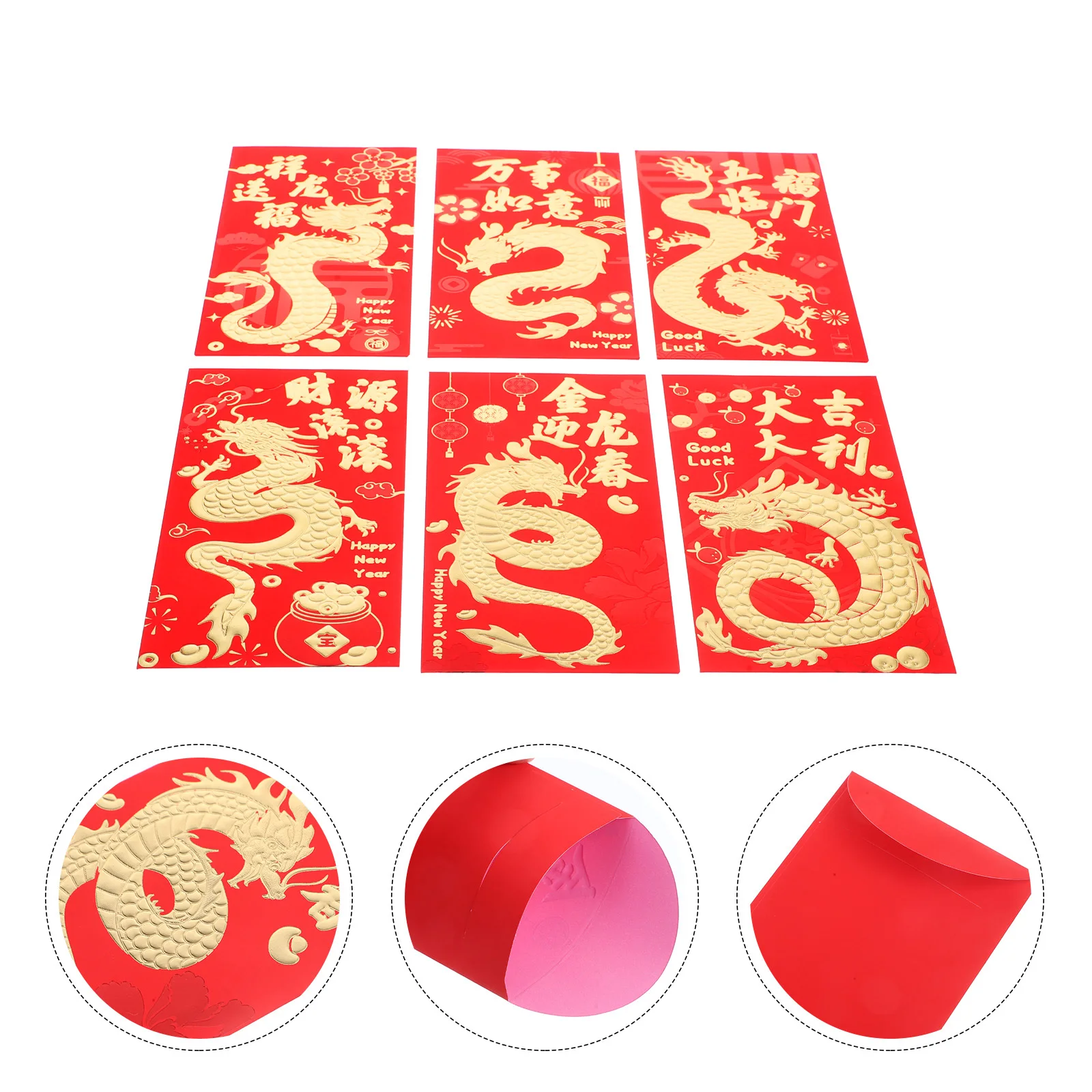 

30pcs Gold Foil Red Envelopes 2024 Year Of Dragon Chinese New Year Money Bags Cash Envelopes Festival Gift Red Packets Paper