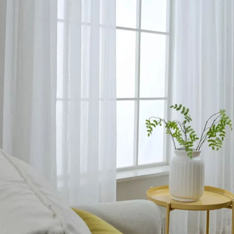 Simple Solid Color Gauze Curtain White Tulle Sheer Window Modern Door Translucent Balcony Living Room Guest Room Custom Size
