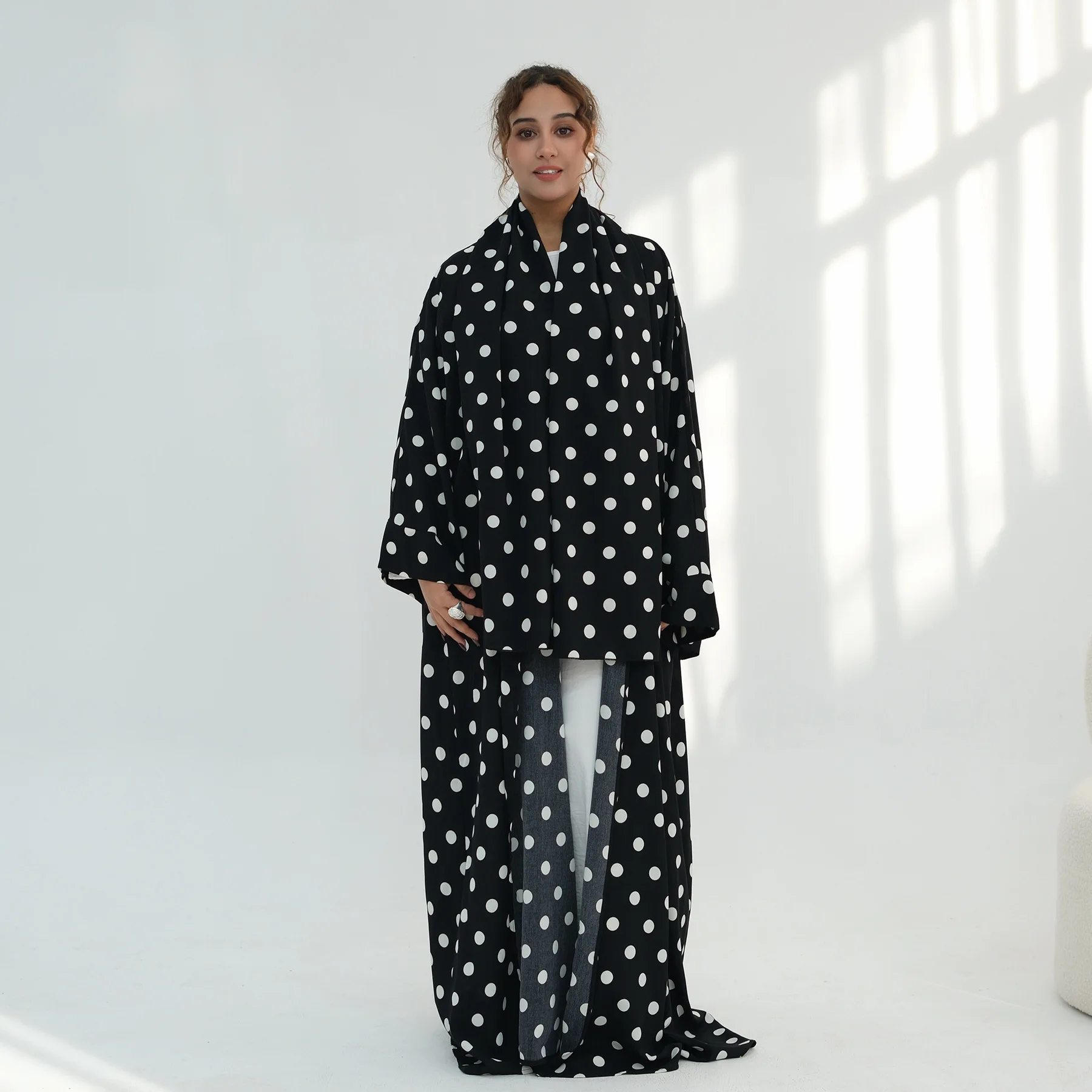 Mode Dubai Polka Dot Abaya Kaftan Hijab Jurk Set voor Moslimvrouwen Marocain Jalabiya Kebaya Bescheiden Islamitische Kleding Ramadan
