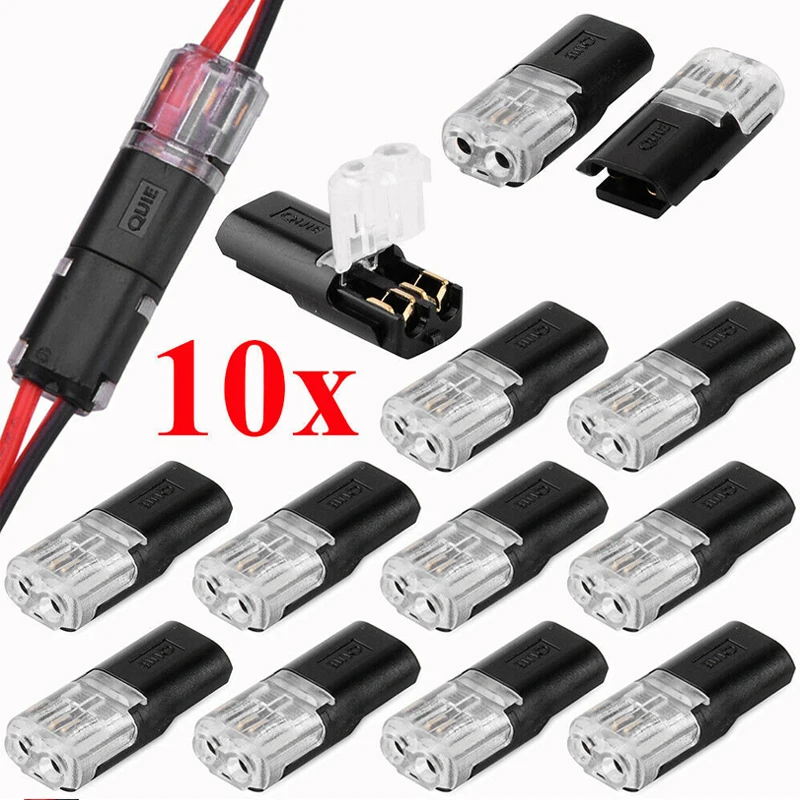 10pcs 2pin Pluggable Wire Connector Quick Splice Electrical Cable Crimp Terminals for Wires Wiring 22-20AWG LED Car Connectors