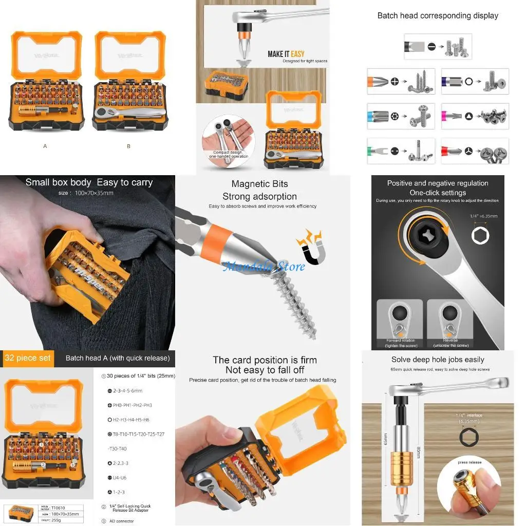 

U2JC Screwdriver Bit Set 1/4'' 25mm Slotted Torx- Screw Driver Bit 32 Pcs