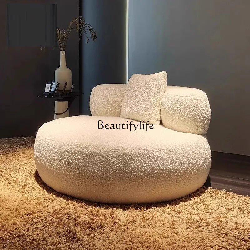 3-Lazy sofa reclining sleepable living room bedroom single chair round pier cream wind