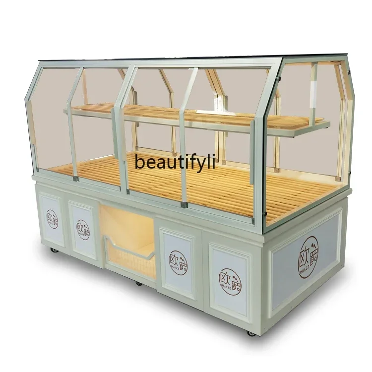 xx1Bread Display Iron Island Cabinet Cake Model Glass Shelf Side Cabinet Bread Display Stand
