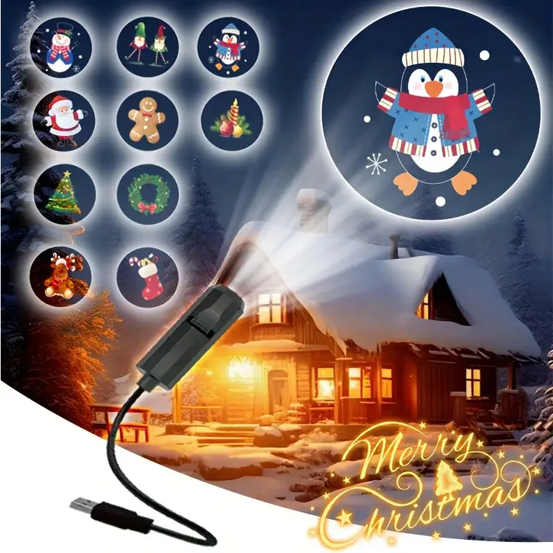 Creative Atmosphere Projection Lamp Pattern Projection USB Plug 360 Degree Rotating Night Light for Party Holiday Ceiling Decor