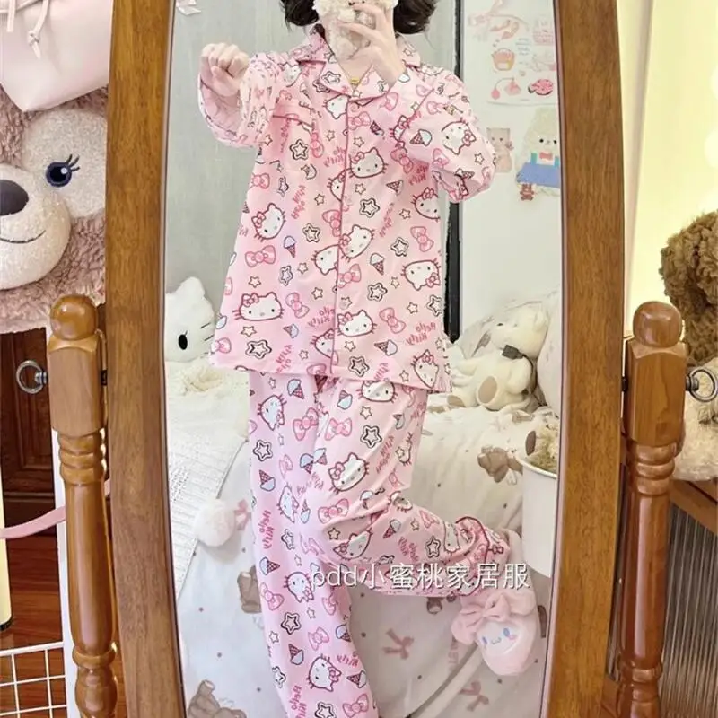 Sanrio Student Long Sleeve 2Pcs Hello Kitty Cartoon Trousers Cute Pajamas Spring and Autumn Internet Celebrity Home Clothing Set - Image 3