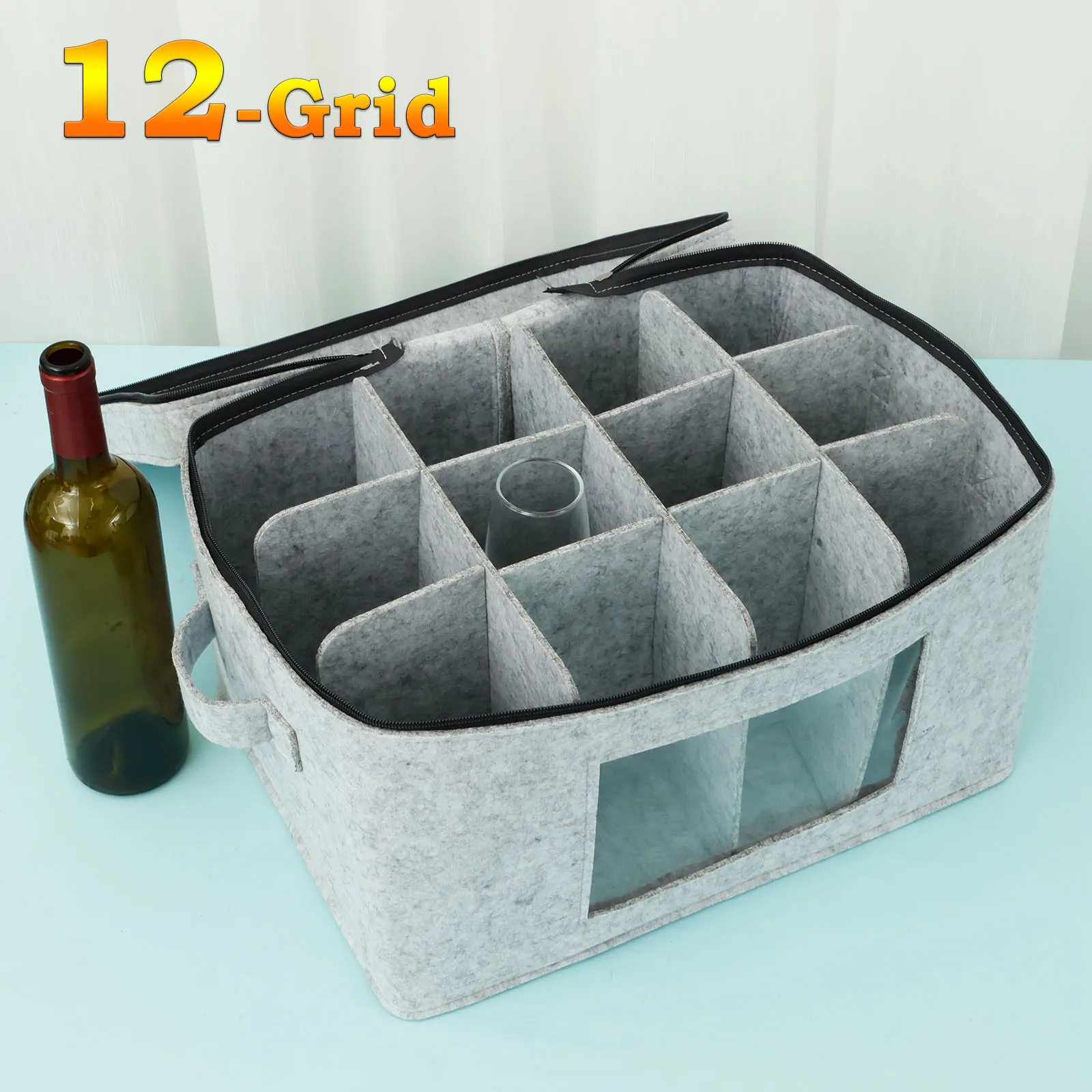 Boîte à verres à vin à 12 grilles, pliable, Portable, empilable, en feutre, organisateur de tasses à vin, peut contenir pour tasse, tasse à thé, petite pièce en céramique