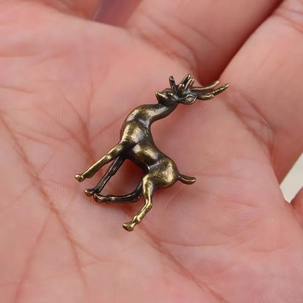 Copper Alloy Sika Deer Ornament Retro Mini Micro Landscape Figurine Durable Anti-rust Sika Deer Miniatures Tabletop Decor