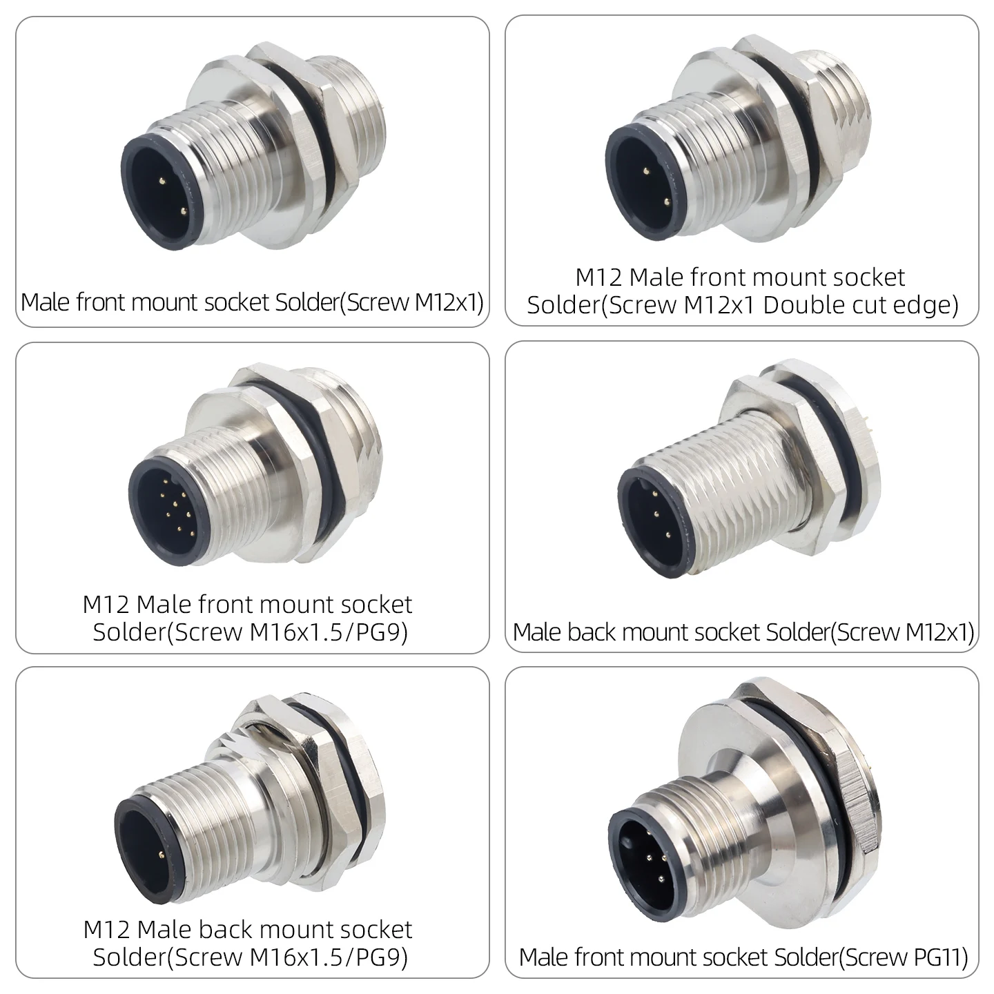 M12 2/3/4/5/6/8/12/17Pins Aviation plug A/B/D code female male Back Front solder type socket waterproof IP67 Circular connector