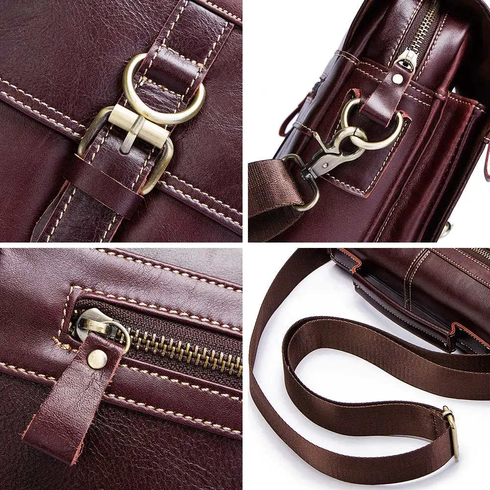 HUMERPAUL 100%Genuine Leather Man\'s Crossbody Shoulder Bag Multi-Function For Travel Handbags Large Capacity Cow Leather Bag