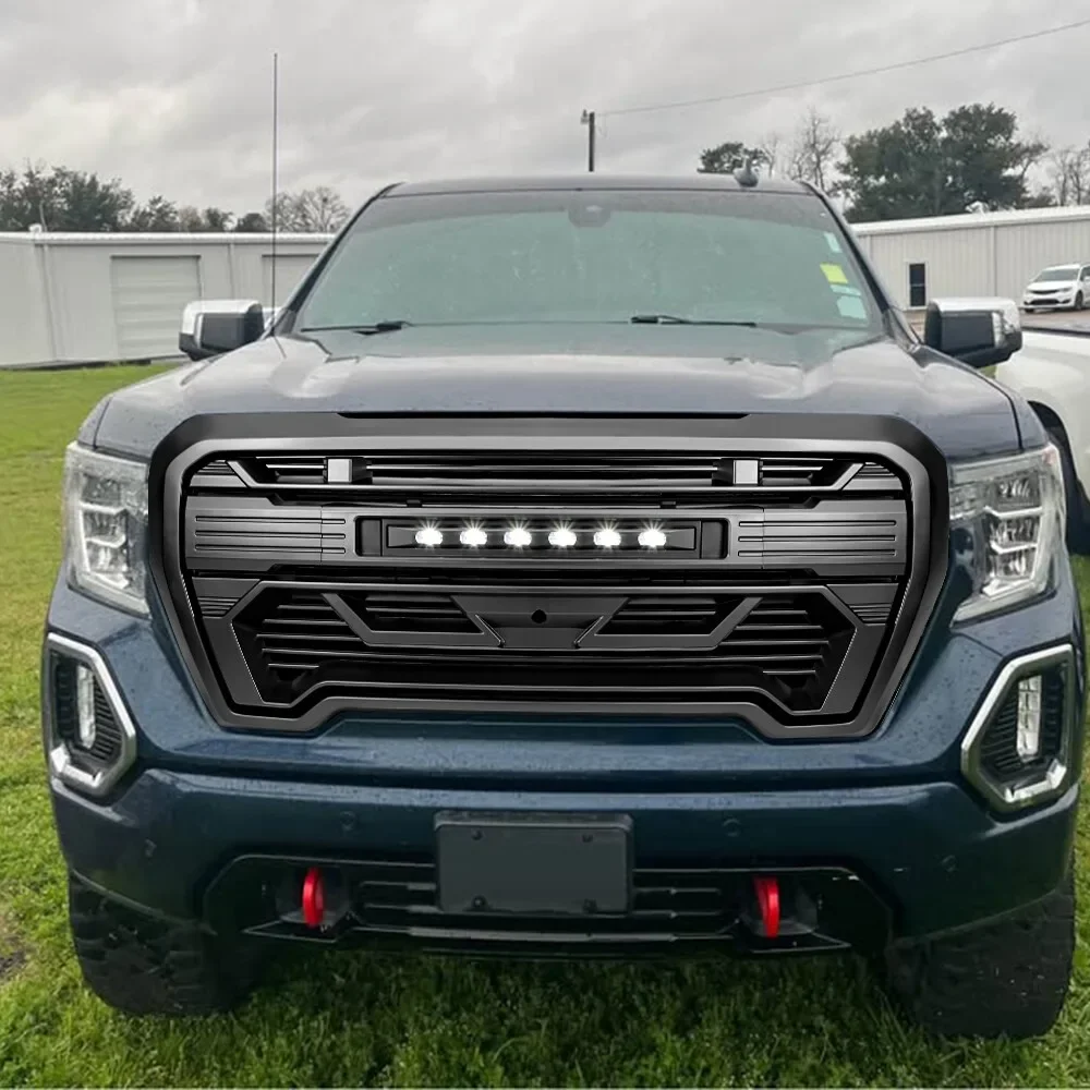 1pc front center grill car styling Front Black Armor Grille Bumper Grill w/OffRoad Light For 2019 2020 2021 GMC Sierra 1500