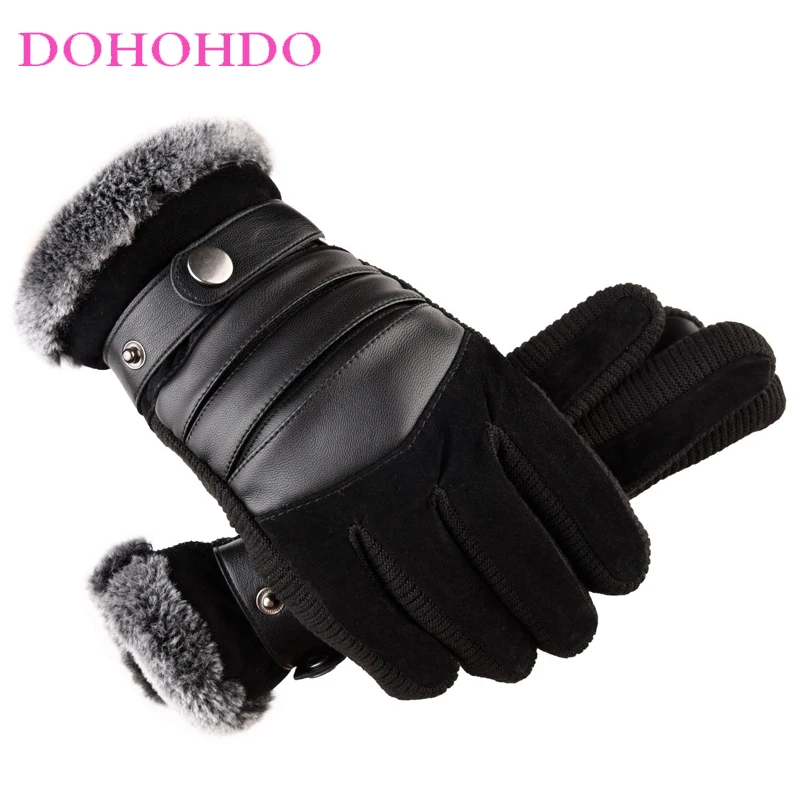 

Pigskin Gloves Warm Winter Riding Plus Velvet Padded Anti-slip Touch Screen Men Outdoor Cycling Driving Winter Wind Black Gloves