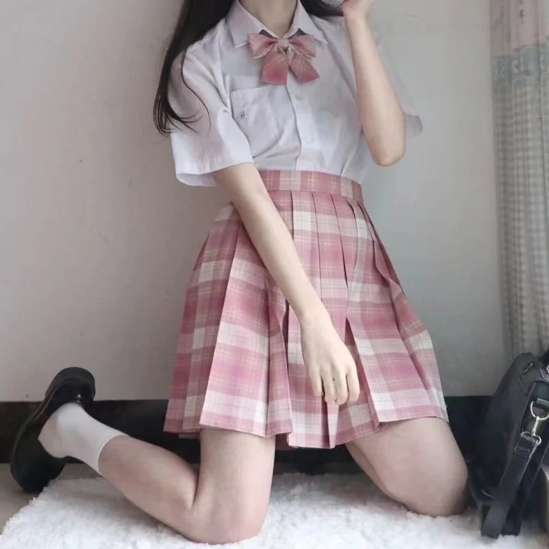 Jk Uniform Plaid Skirt Plus Size S-8xl Japanese School Uniform E-sports Girl Suit Shirt College Skirt Pleated Skirt Three-piece