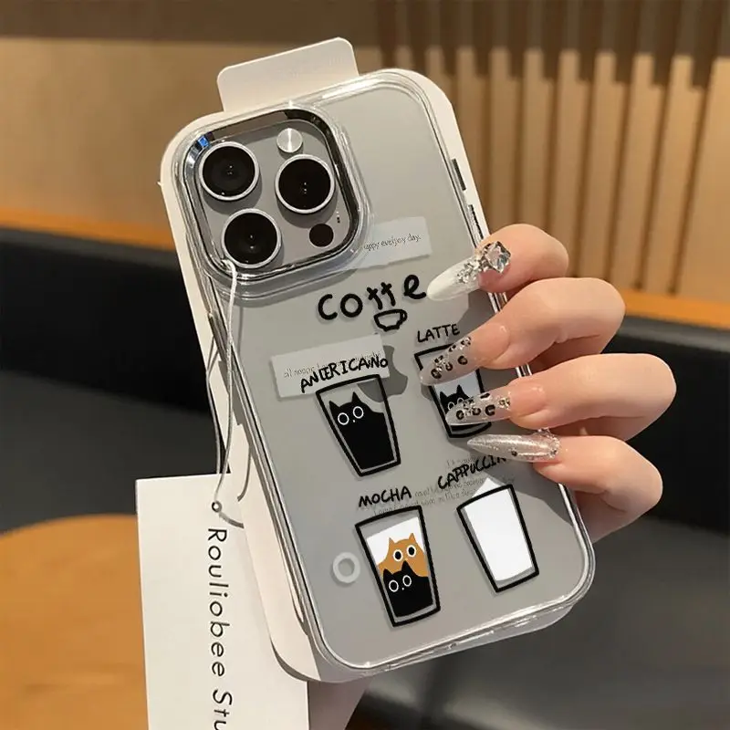 Cute Coffee Black Cat Camera Phone Case For Samsung Galaxy S26 S25 S24 S23 Plus Ultra A57 A17 A26 A56 A55 A37 A36 A06 A07 Cover