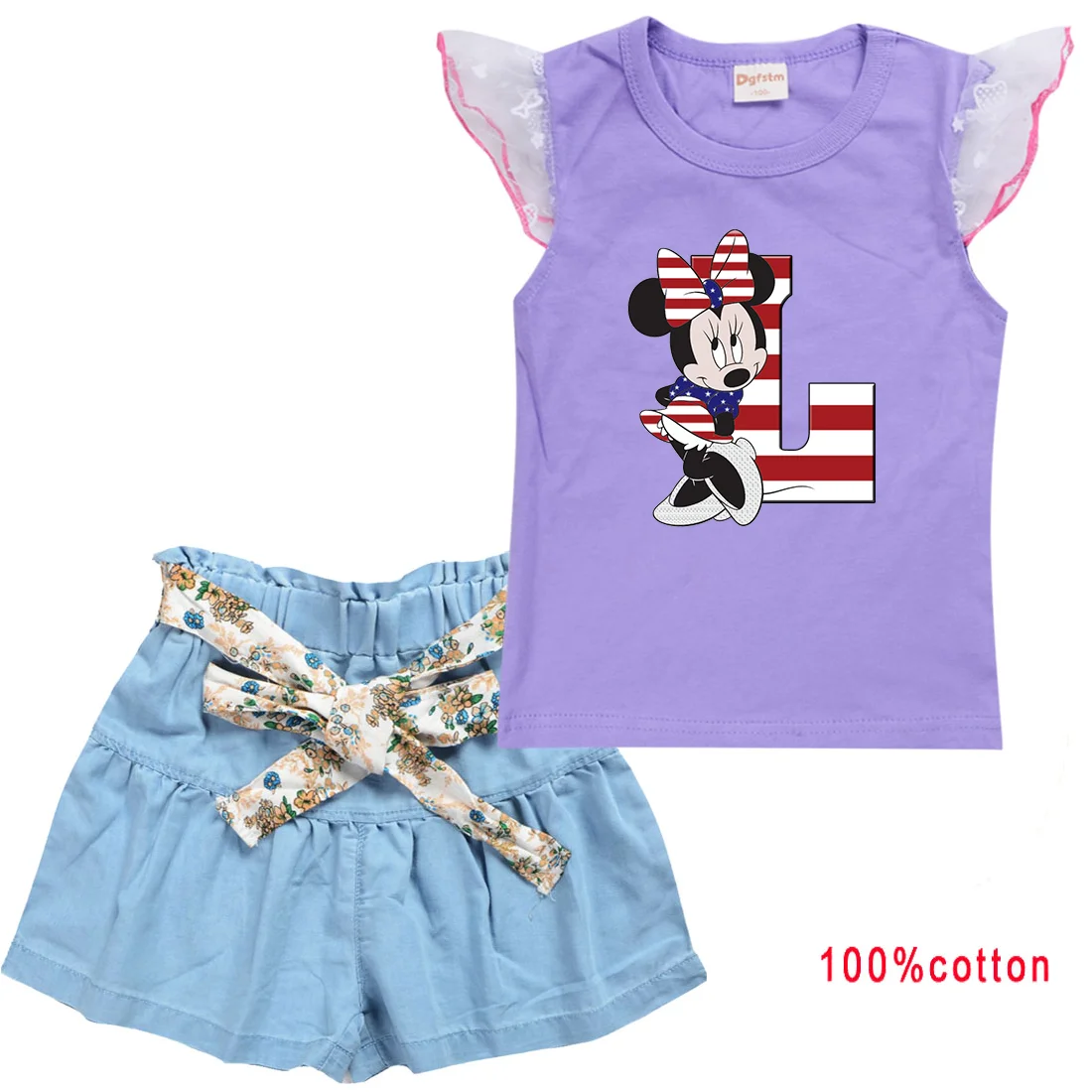 2pc/Sets Disney Minnie Mickey Mouse Casual Sports Tracksuits Girls Kids Clothing Sets Outfits Summer T-shirt Shorts