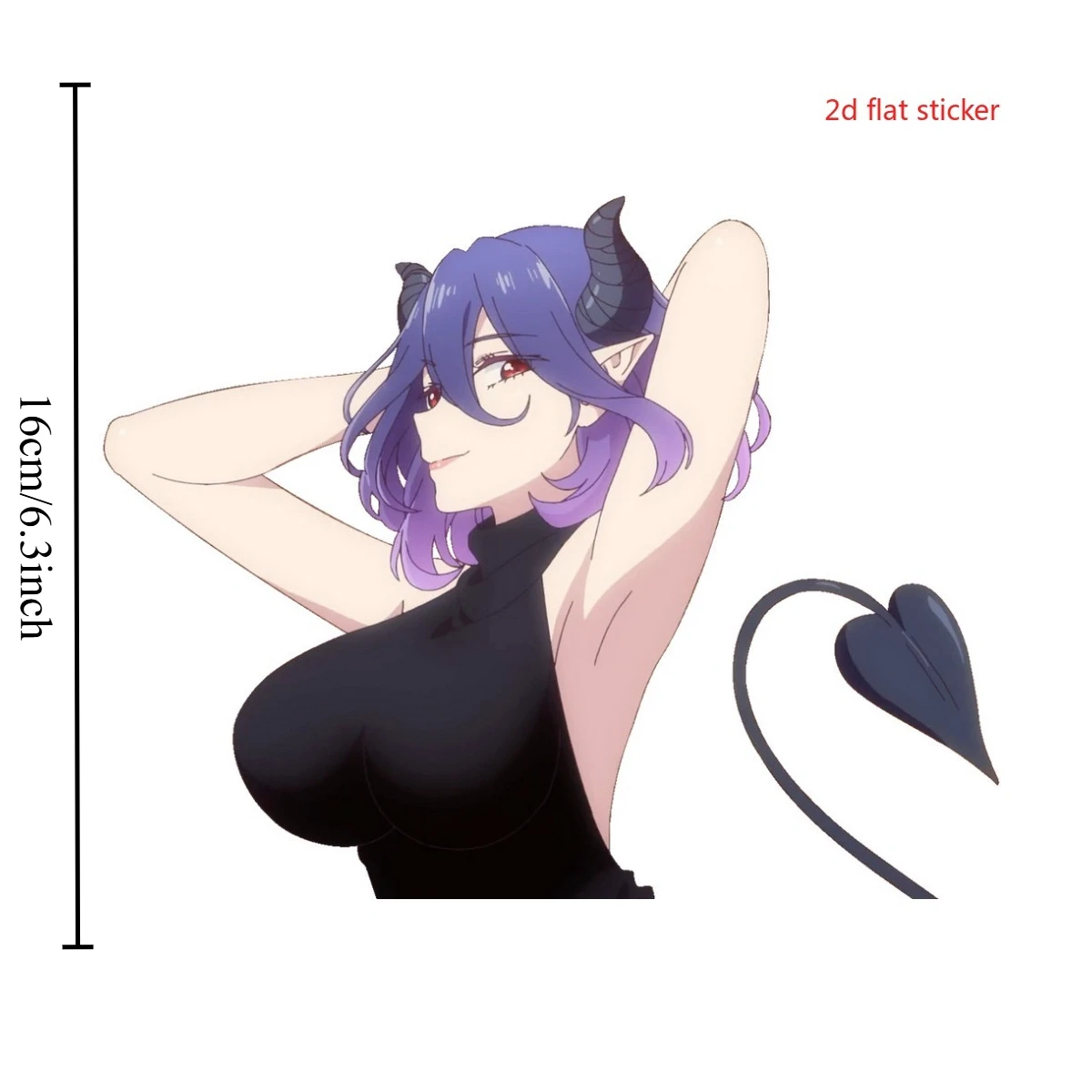 Purple Hair Demon Girl Waterproof Vinyl Sticker, 2D Flat Decal For Car Laptop Water Bottle Phone Motorcycle Window Wall Cup