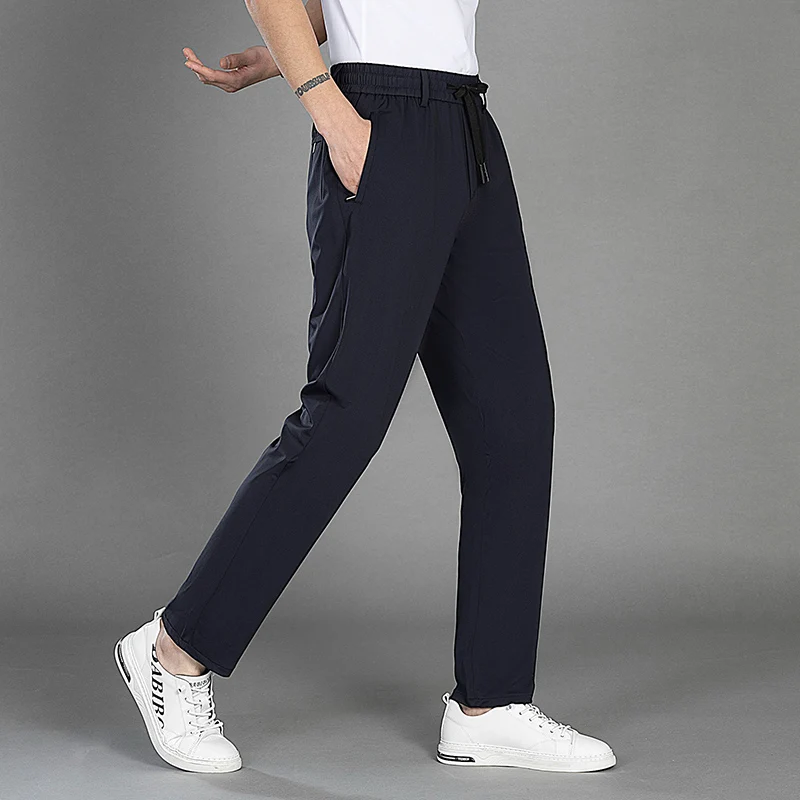 

Мужские брюки для бизнеса и повседневной носки, весна-лето, зауженный крой, эластичный пояс с завязками, корейский классический стиль, тонкие, черные и серые брюки.