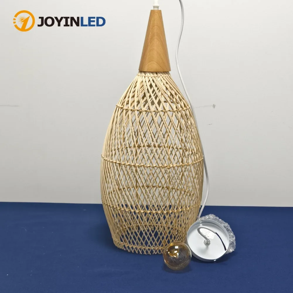 

JOYINLED Hand-woven Bamboo Wood Pendant Light Bohemian Retro Vintage Chandelier Hanging Light Bedroom Tea Living Room Balcony