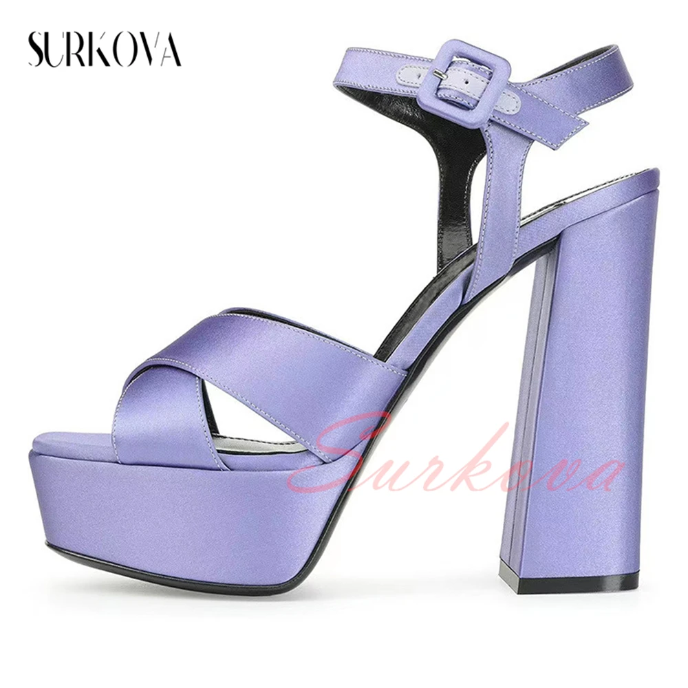 

Cross Wide Belt Open Toe Sandals Platform Chunky Heel Fashion Runway Shoes for Women Summer Ankle Buckle High Heel Sandals New