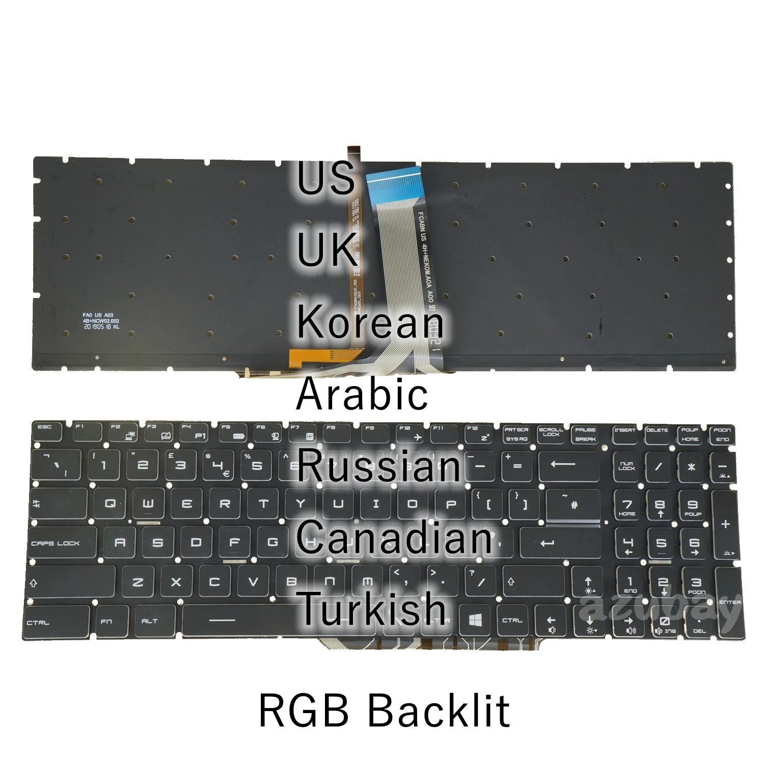 US UK Russian Turkish Arabic Korean Canadian Keyboard For MSI MS-1795 MS-1799 MS-179B MS-179C MS-17A1 MS-17B1 MS-17B3 Backlit