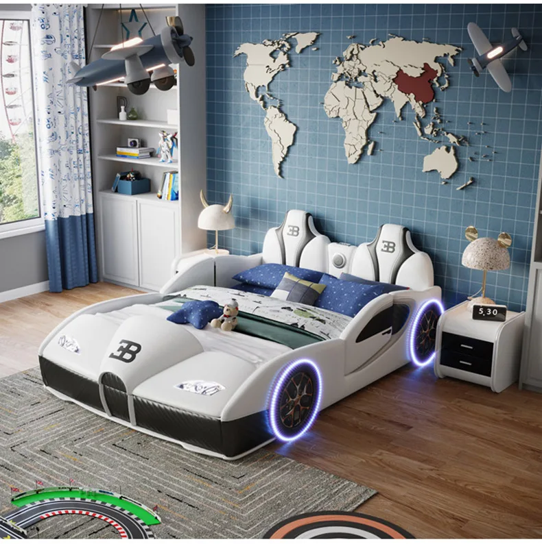 Children's bed boy car bed with guardrail 1.5 meters cartoon solid wood multi-functional double girl baby single bed