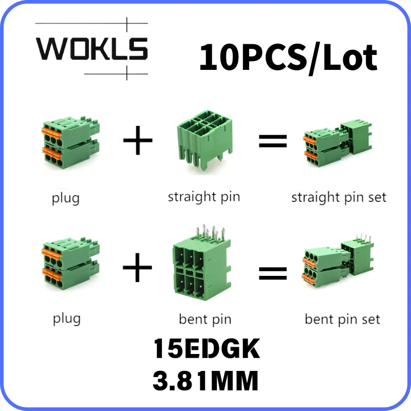 10PCS 15EDGKNHC KF2EDGKNH KRH 3.81mm Double Layer Plug-in Terminal Block  Type PCB Connector with Straight & Bent Pin