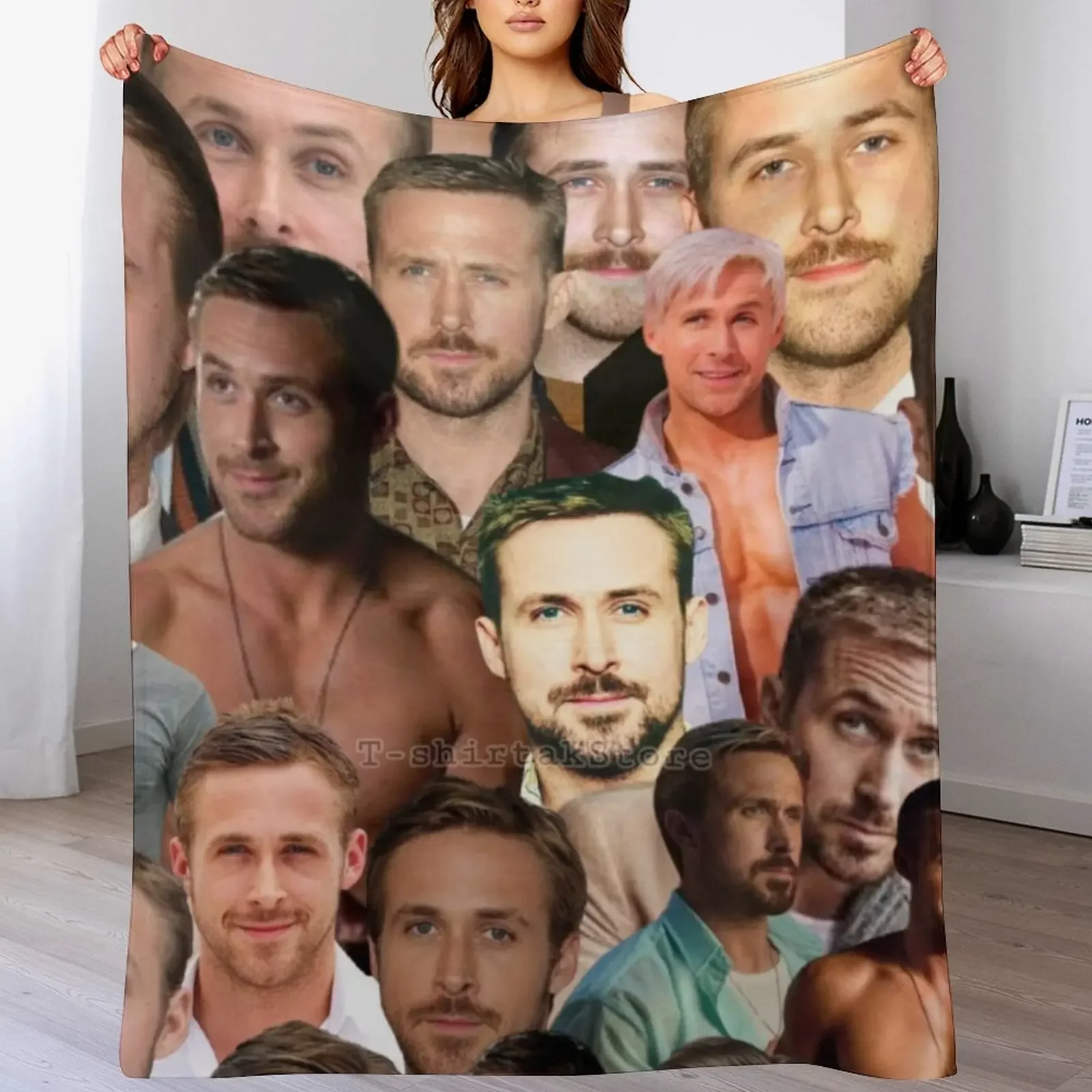 Ryan Gosling Photo Collage Throw Blanket Warm Accent Blanket for Living Room Decoration