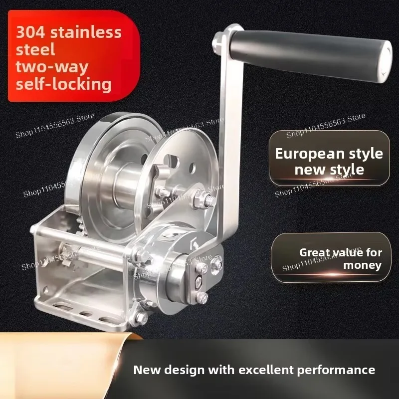 800LBS Heavy Duty Stainless Steel Self-Locking Hand Crank Winch Manual Lifting Cable Hoist Industrial Hanging Tool