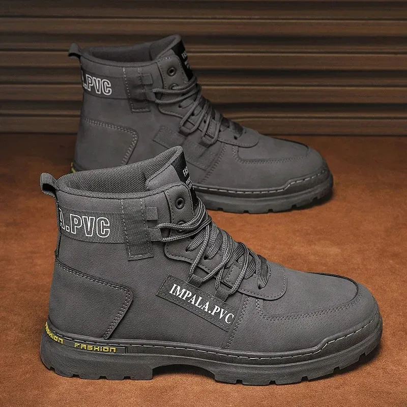 Botas de Hombre de Moda, Botas Casuales de Cuero con Cordones, Botas de Tobillo para Hombre, Botas Tácticas con Plataforma Antideslizante para Exteriores, Botas Hombre