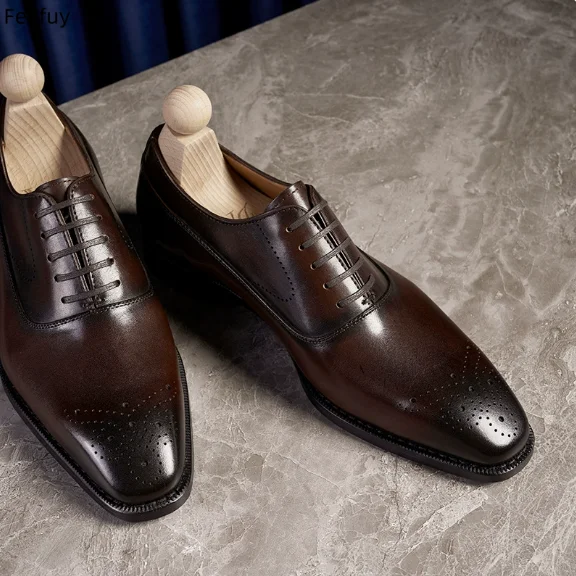 Genuine Leather Shoes Men's Pointed Toe Four Seasons Leather Shoes Business Formal Shoes Patent Bright Leather Low-top Shoes