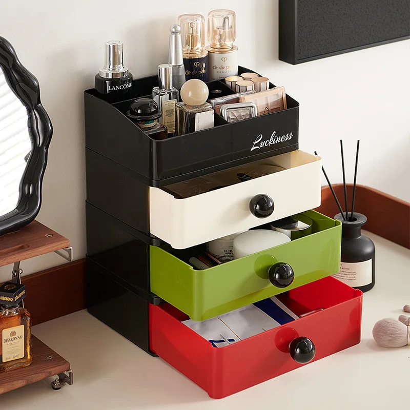 Desktop Stackable Cosmetic Storage Box Makeup Organizer Drawer-type Storage Box Student Sundries Organizer Plastic Storage Boxes
